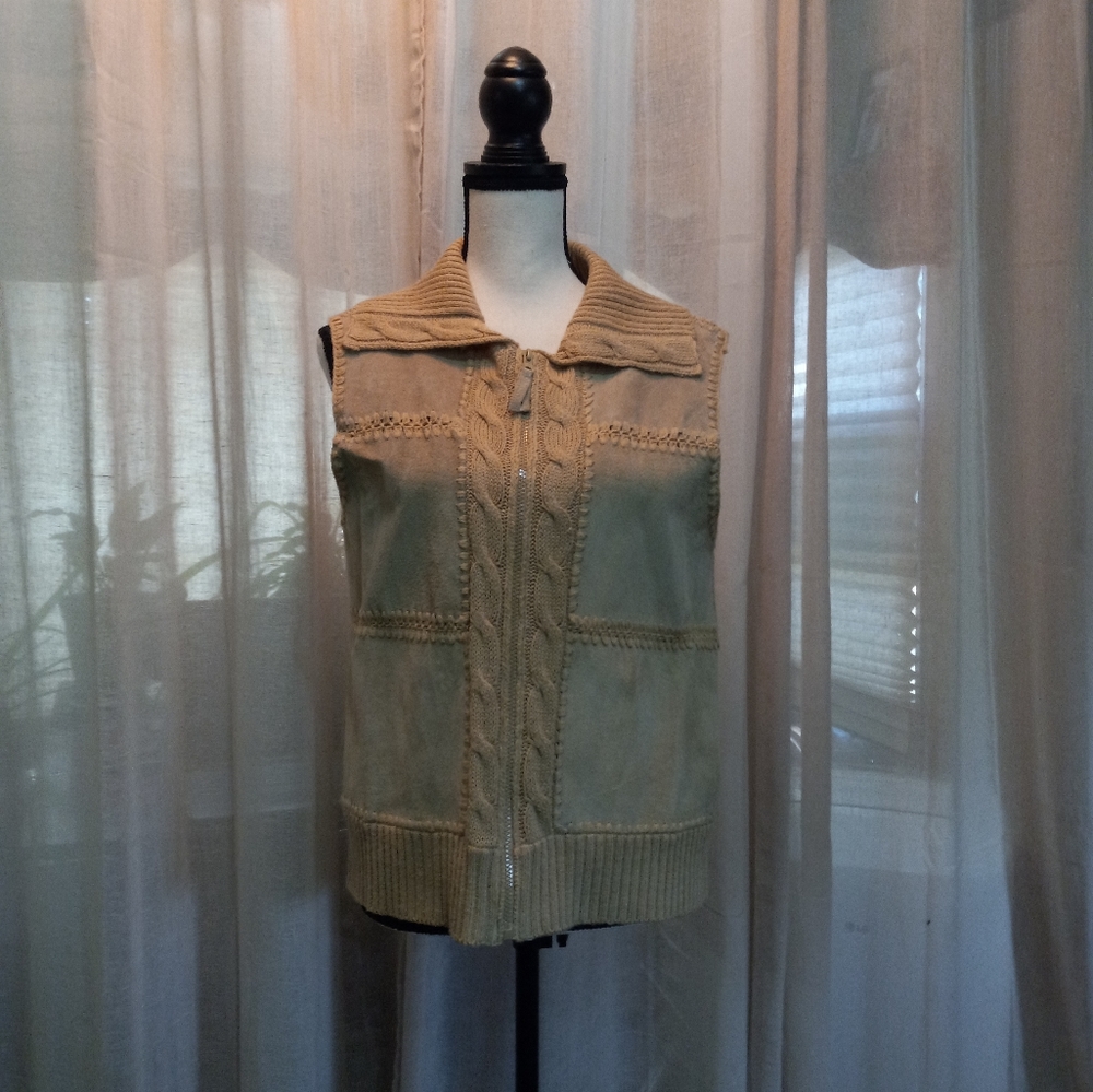 Designers studio sweater/ leather vest